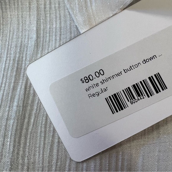 🆕 Line & dot white shimmer button down SZ MED - Picture 7 of 8